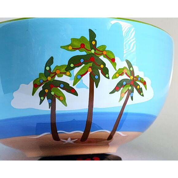 BOWL-BRIGHTEN THE SEASON--Blue Green-Palm Tree-Holiday-Beach-Cereal-Noodle-Pasta - Picture 2 of 9